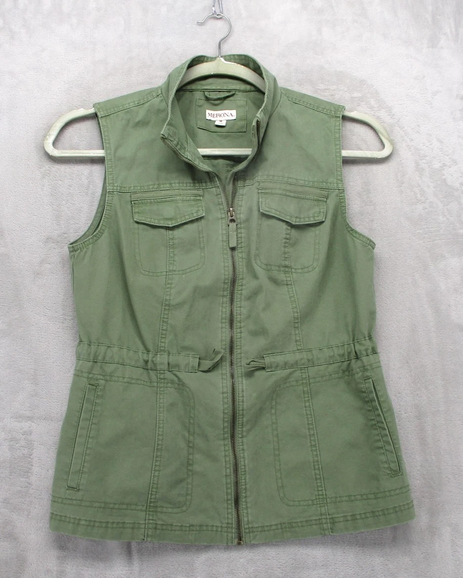 Veste Militaire Femme Merona - 100% Coton Doux, Vert Foncé - Taille M, Occasion Très Bon état