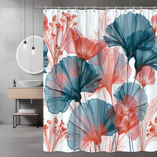 Floral Shower Curtain Blue Pink Coral Abstract Flower Print