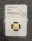 1994 $5 American Gold Eagle 1/10 oz Gold Coin NGC MS70 Cert 8163922-005