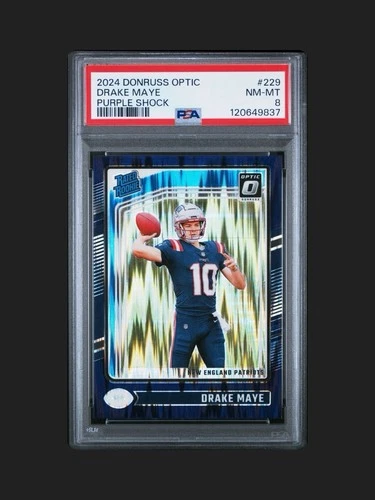2024 Panini Donruss Optic Drake Maye Rookie Card Purple Shock #229 PSA 8