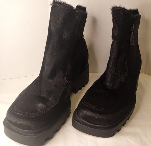 Good Bogner Ankle Boots Womens 6.5 Chunky Heel Black Pony Hair Zipper Shoes - Picture 12 of 12