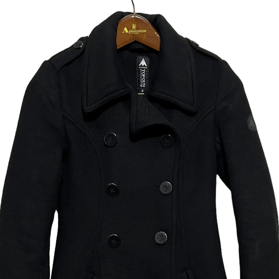 羊毛混纺豌豆外套夹克双排扣锚扣黑色上衣枪男式 Sm — 第 2/4 张图片