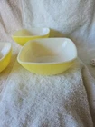 3 PYREX 410 12 OZ. YELLOW SQUARE BOWL-VINTAGE-used condition-ovenware
