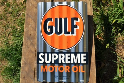 Gulf Supreme Motor Oil Can Corrugated Aluminum Metal Sign - Gasoline ...
