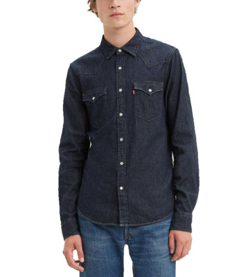 Levi's Mens Barstow Classic Western Denim Pearl Snap Button Casual Dress  Shirt | eBay