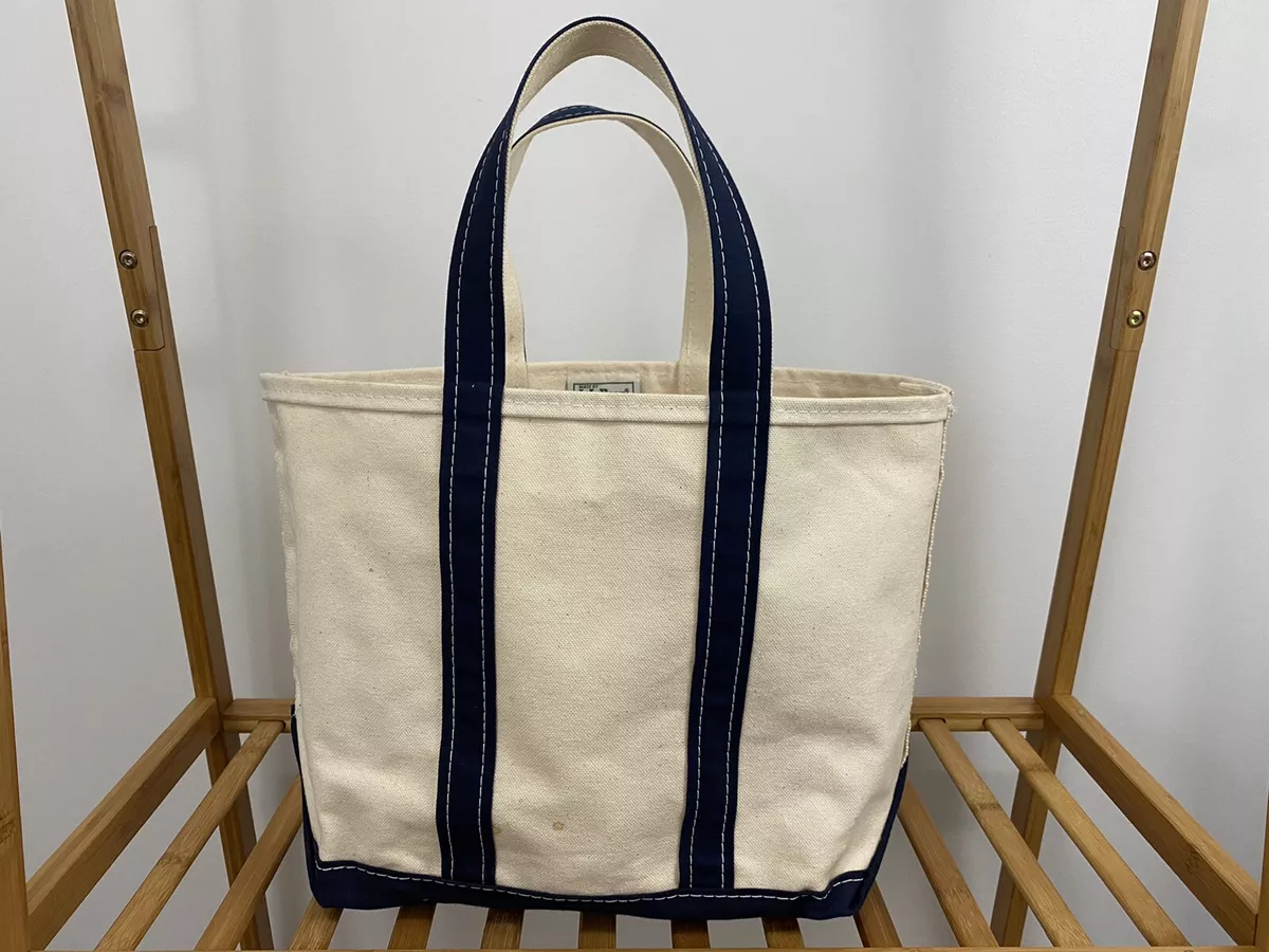 Vintage LL Bean Boat & Tote Canvas Bag Navy Blue Made In USA 18 x 12 Purse