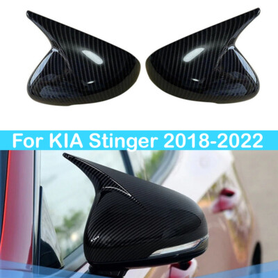 For KIA Stinger 2018-2022 2x Carbon OX Horn Side Rearview Mirror Cover Trim Cap