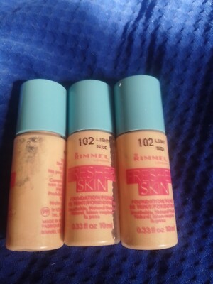 3 x Neu Rimmel Fresher Skin Foundations 102 Light Nude