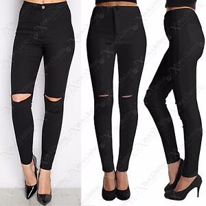 ladies black ripped knee jeans