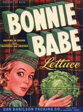 Vintage 1950s BONNIE BABE Lettuce CRATE LABEL ART PRINT - Scottish Girl 