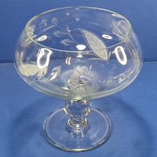 Crystal Pedestal Compote Cut & Etched Candy Dish Floral Design Romania Elegant