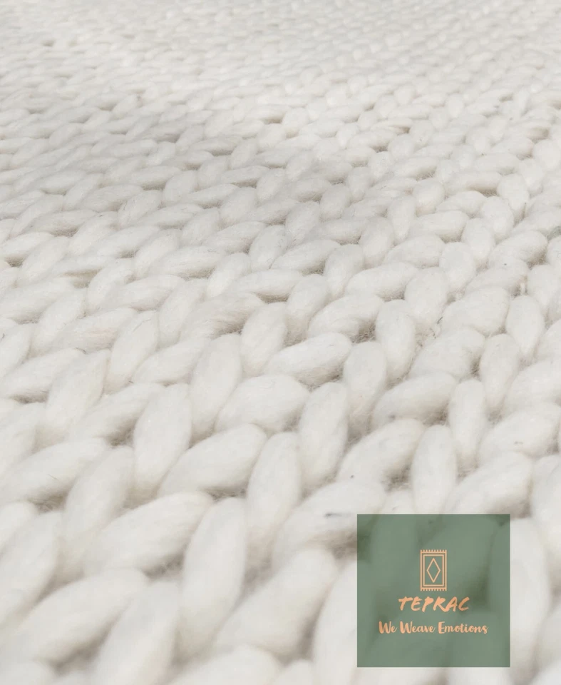 Ручной вязанный коренастый шерстяной ковер для помещений, коренастый шерстяной ковер цвета слоновой кости/белый - Изображение 3 из 4