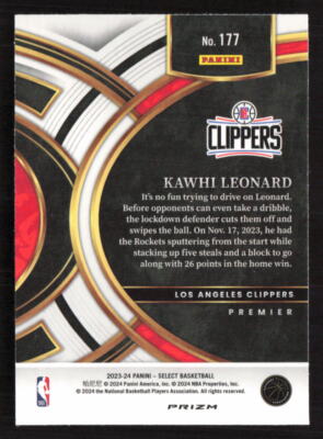 2023-24 Panini Select #177 Kawhi Leonard Blue Silver Prizm | eBay