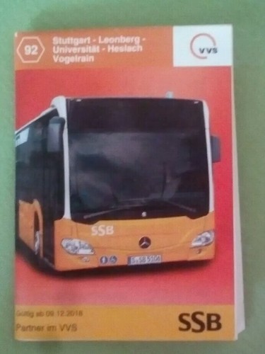 Fahrplan VVS SSB Stuttgart Bus 92 Stuttgart-Leonberg-Universität-Vogelrain 2019 - Bild 1 von 1