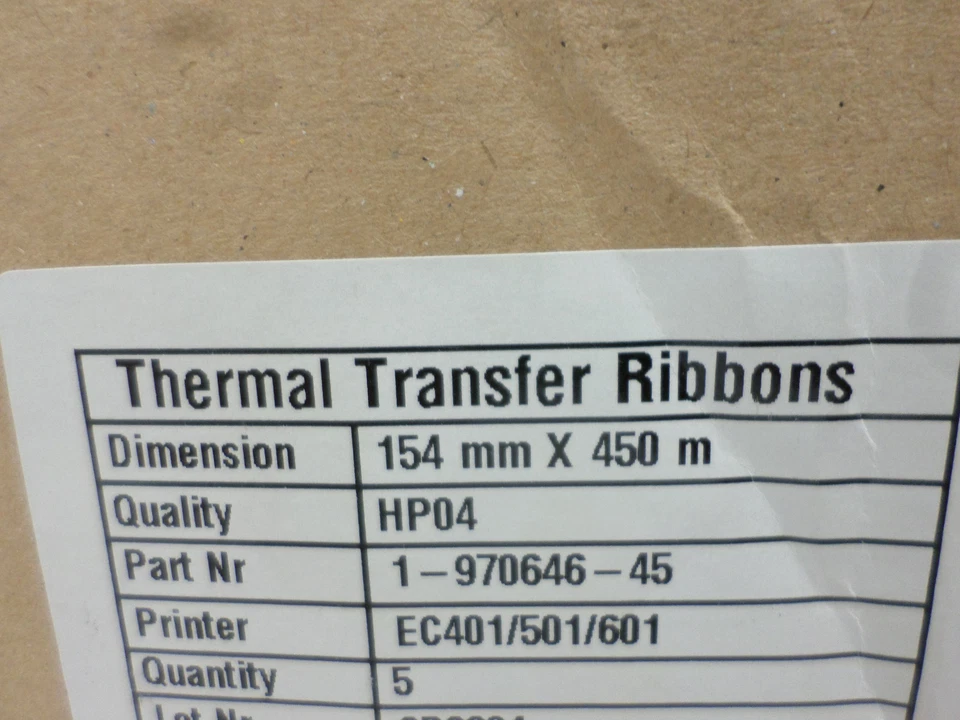 Box of 5 GENUINE Intermec Thermal Transfer Ribbons 1-970646-45 for EC401/501/601 - Image 3 of 4
