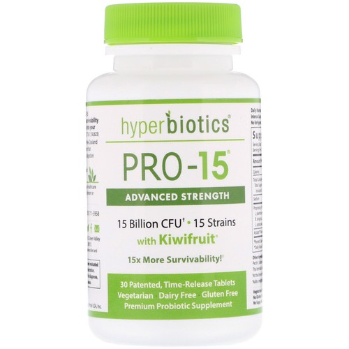 Hyperbiotics PRO-15, Advanced Strength with Kiwifruit, 15 Billion CFU Tablets,