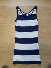H&M Ladies Womens Striped Vest Top (Grey & Navy) UK Size 10