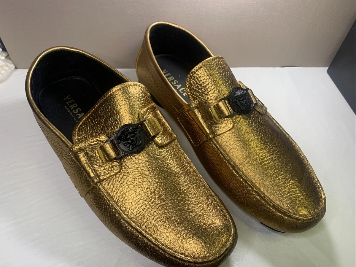 Versace Greca Medusa Loafers Metalic Gold DSU6014 Size 45 EU 11 US