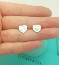 Return to Tiffany & Co. Silver 10mm Mini Heart Stud Earrings, RRP £275, boxed