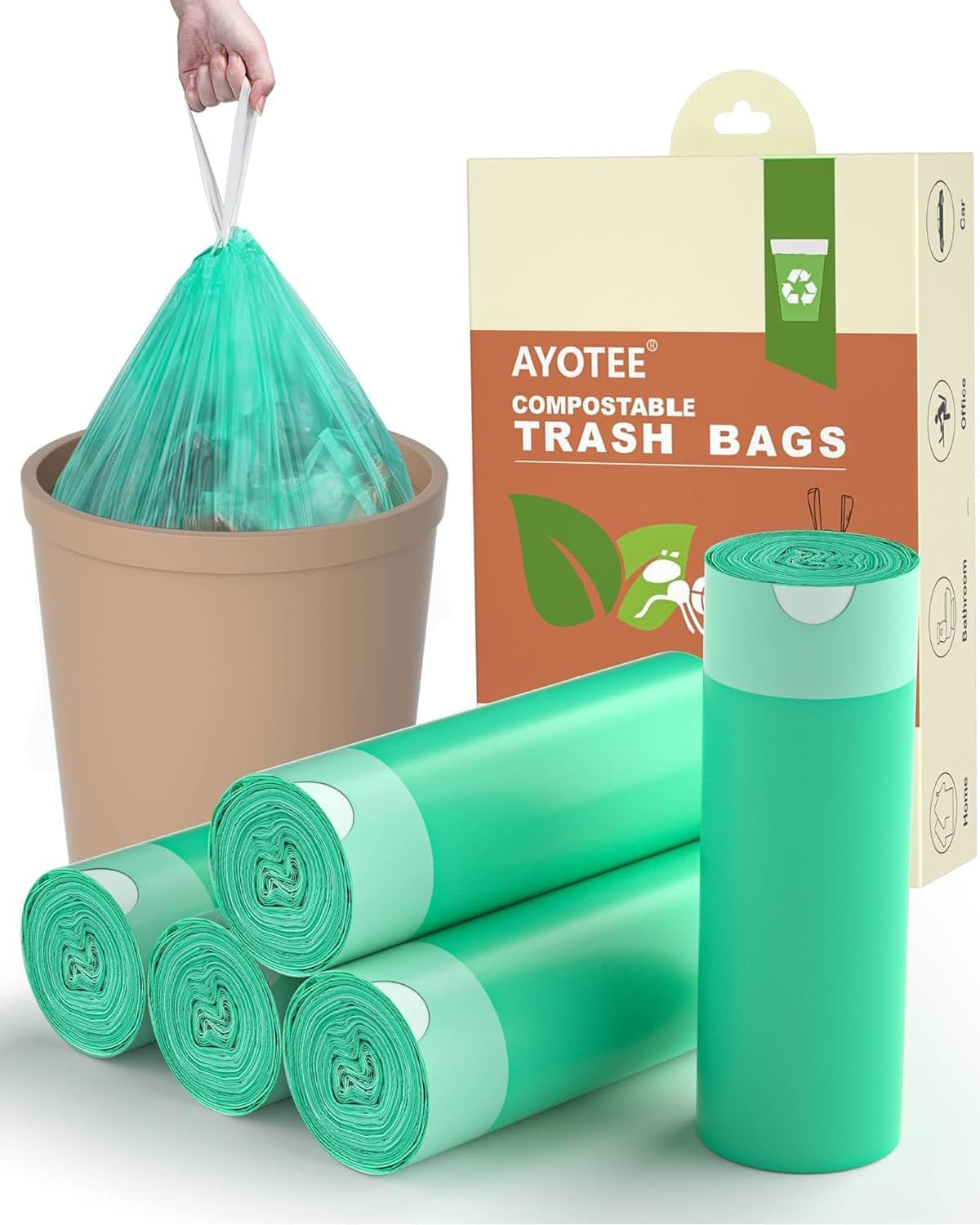 Small Compost Bags 1.2 Gallon 125 Count, AYOTEE Drawstring Mini Trash Bags, Bags