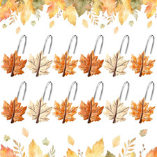Set of 12 Maple Leaf Shower Curtain Hooks for Fall Bathroom Decor, Metal Rustpro
