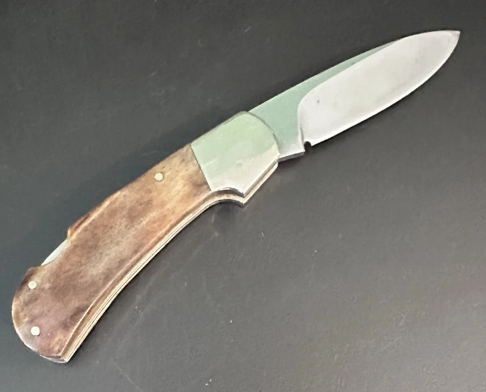 Handmade Dick Darough Pocket Knife with Drop Point Blade and Dark Stag Handle - Image 3 of 4
