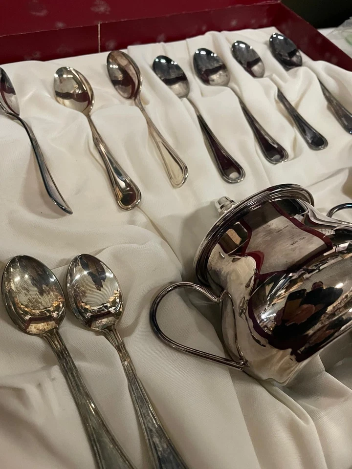 SERVIZIO ZUCCHERIERA ARGENTO 1000 CON 12 CUCCHIAINI CAFFE' - VINTAGE - - Immagine 2 di 4