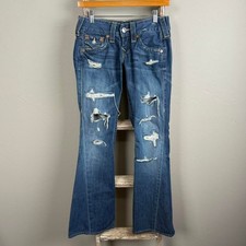 Womens True Religion Blue Patched Flared Denim LowRise Jeans 25 28x31