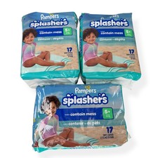 Pampers Splashers Swim Diapers Lot 3 Pack Size 5 51 Count Disposable Baby Blue