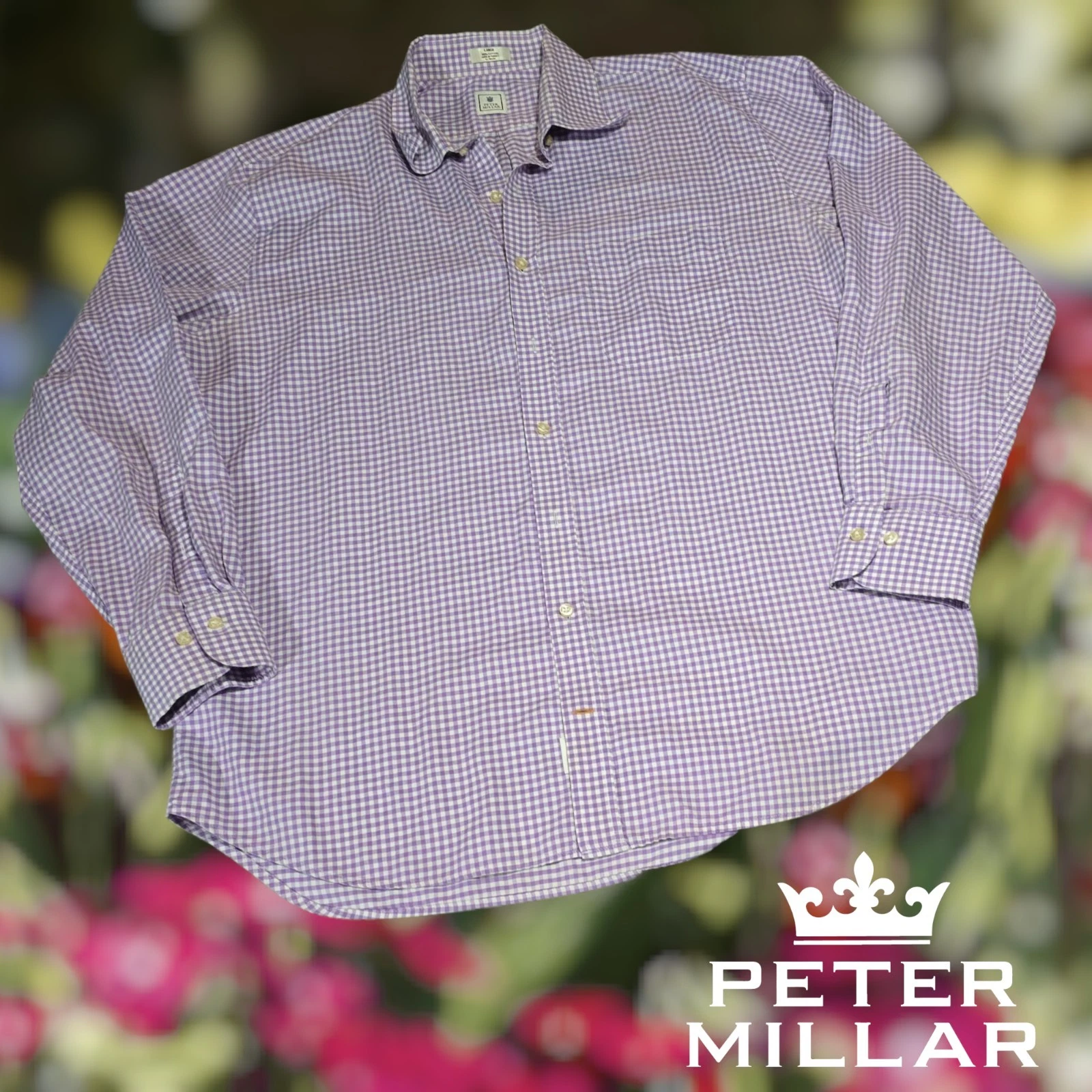 Peter Millar Button Down Shirt Mens Long Sleeve Gingham Check Purple Large