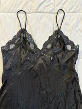 Vtg Val Mode Black Sheer Peek-a-Boo Lace Full Length Peignoir Nightgown M 1980s