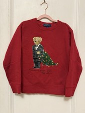 Ralph Lauren Boys Christmas Tree Winter Crew Neck Sweater Size 8 Tuxedo Bear