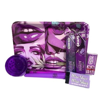 Wise Skies Purple Buzz Rolling Tray Geschenkset Bundle Halter Tips Papiere tabacco