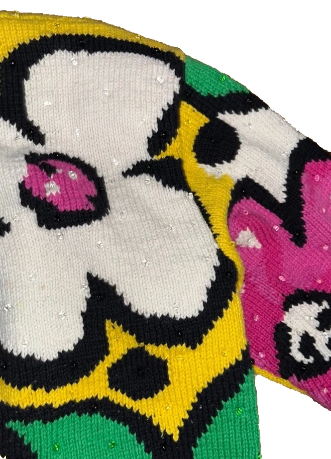 Suéter Cárdigan Adrienne Vittadini Mediano Vintage Amarillo/Rosa Floral, Cuentas Foto 3 de 4