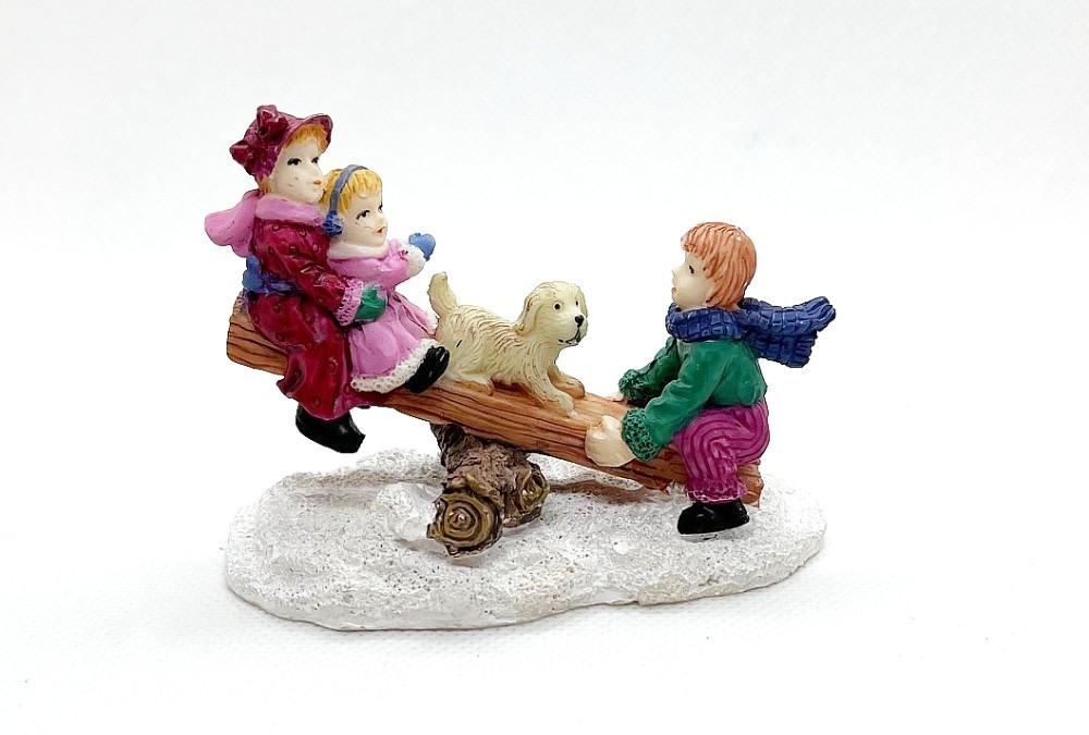 Village figure - 3 Children with dog on Teeter Totter / Seesaw - Greenbriar?