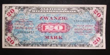 1944 GERMANY 20 Mark XF Allied Military Currency (AMC) WWII  Zwanzig Mark Note