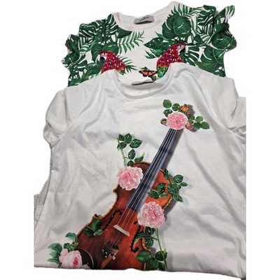 Bundle 2  Nwomen white/Tshirt with wild music colors guitar/graphic L Parrots M 