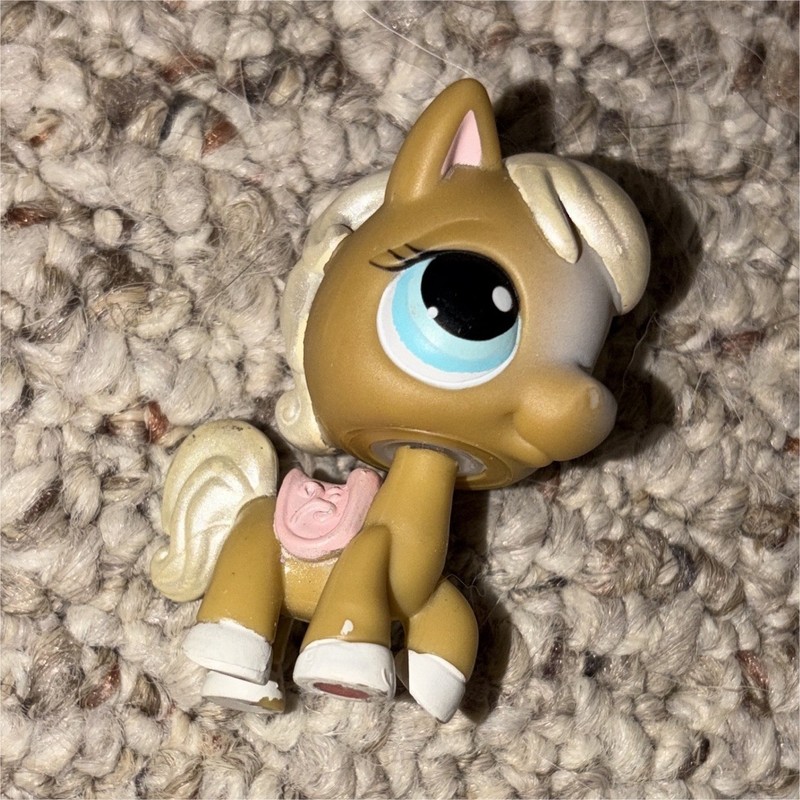 Littlest Pet Shop Horse/Pony Figure Brown Tan White Mane & Tail Pink Saddle #124