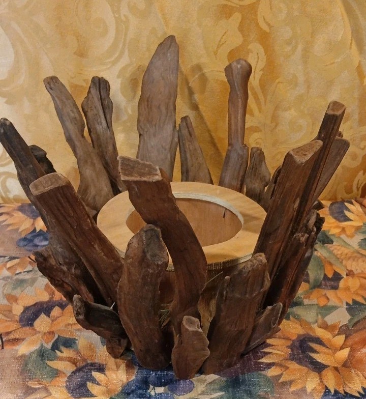 Authentic Handmade Drift Wood Candle Or Plant Holder Wooden Base 