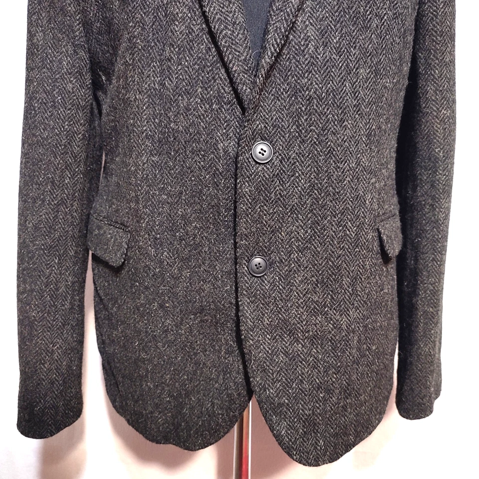 Asos Harris Tweed Mens Blazer Jacket Pure Wool Gray Slim Fit Size EU 56, US 46 - Image 3 of 4
