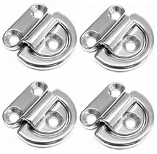 Marine Grade Stainless Steel Folding Pad Eye 1/4" D-Ring Tie Down 4-Pack
