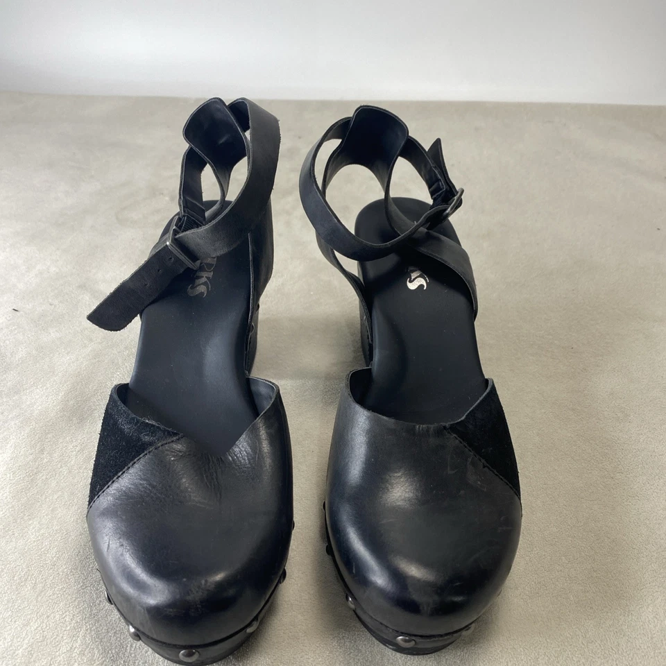 KORKS “Sex in the City” Chunky Heels Black Leather Mary Jane Clogs Studs Size 8 - Image 3 of 4