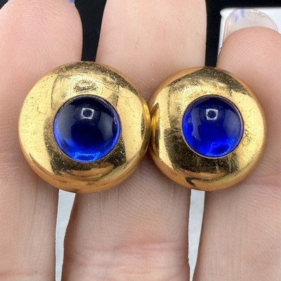 Vintage Anson Cufflinks Signed Gold Tone Blue