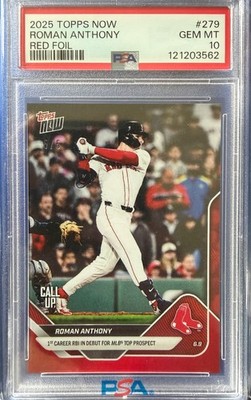2025 Topps Now #279 Roman Anthony Red Foil 5/5 PSA 10 POP 1 MLB Debut Red Sox