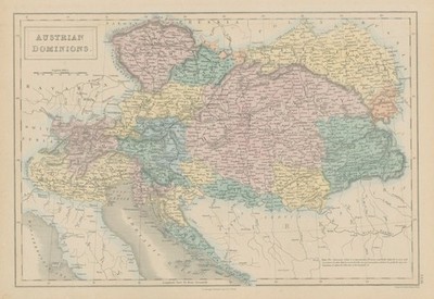 Österreichische Dominions von SIDNEY HALL. Ungarn Kroatien Lombardei Tschechien &c 1856 Karte