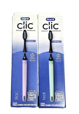 2 Pack Oral B Clic Manual Toothbrush Whitening Lilac & Teal