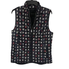 Talbots Quilted Vest Medium Navy Blue Red White Sailboat Print Sleeveless