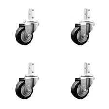 3.5 Inch Black Polyurethane Wheel Swivel 3/4 Inch Square Stem Caster Set SCC