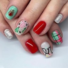 Christmas Press on Nails Short Square Fake Nails with Christmas Christmas-1