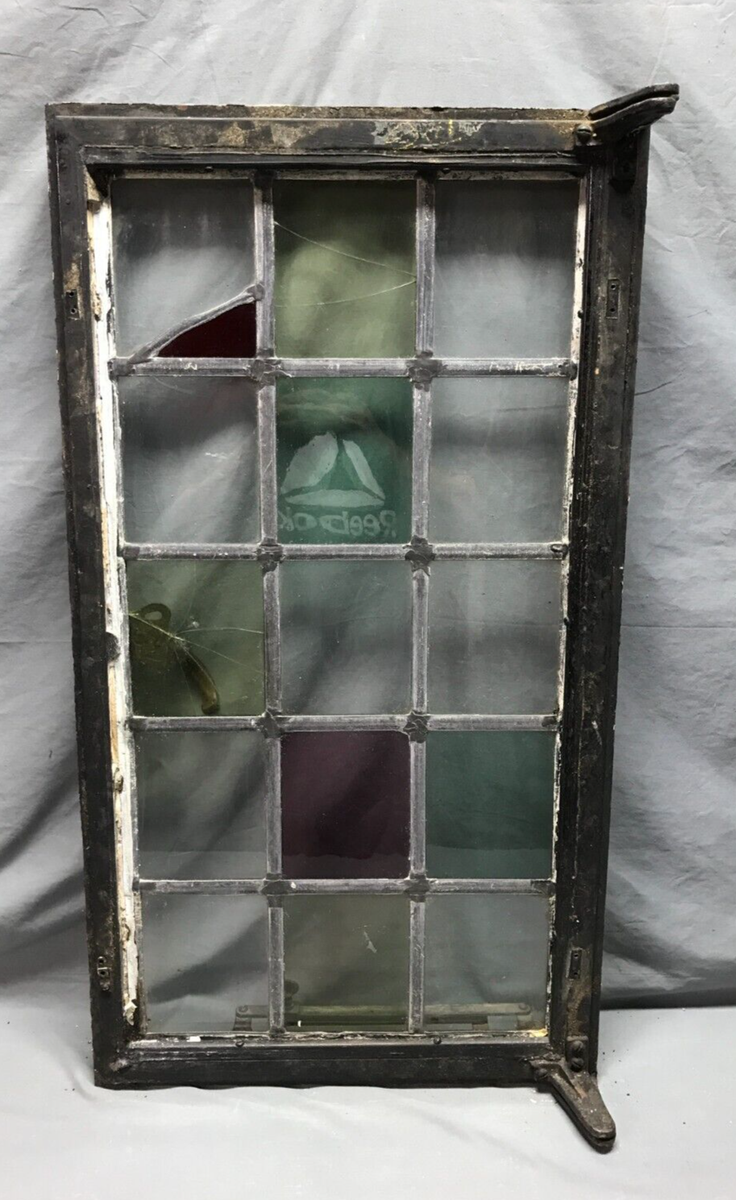 VTG Steel 16 Lite Leaded Stained-Glass 20x37 Tutor Casement Window